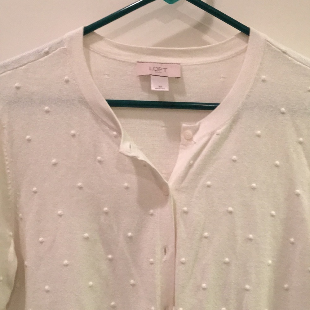 Loft white 3/4 sleeve cardigan sz M - Picture 2 of 4
